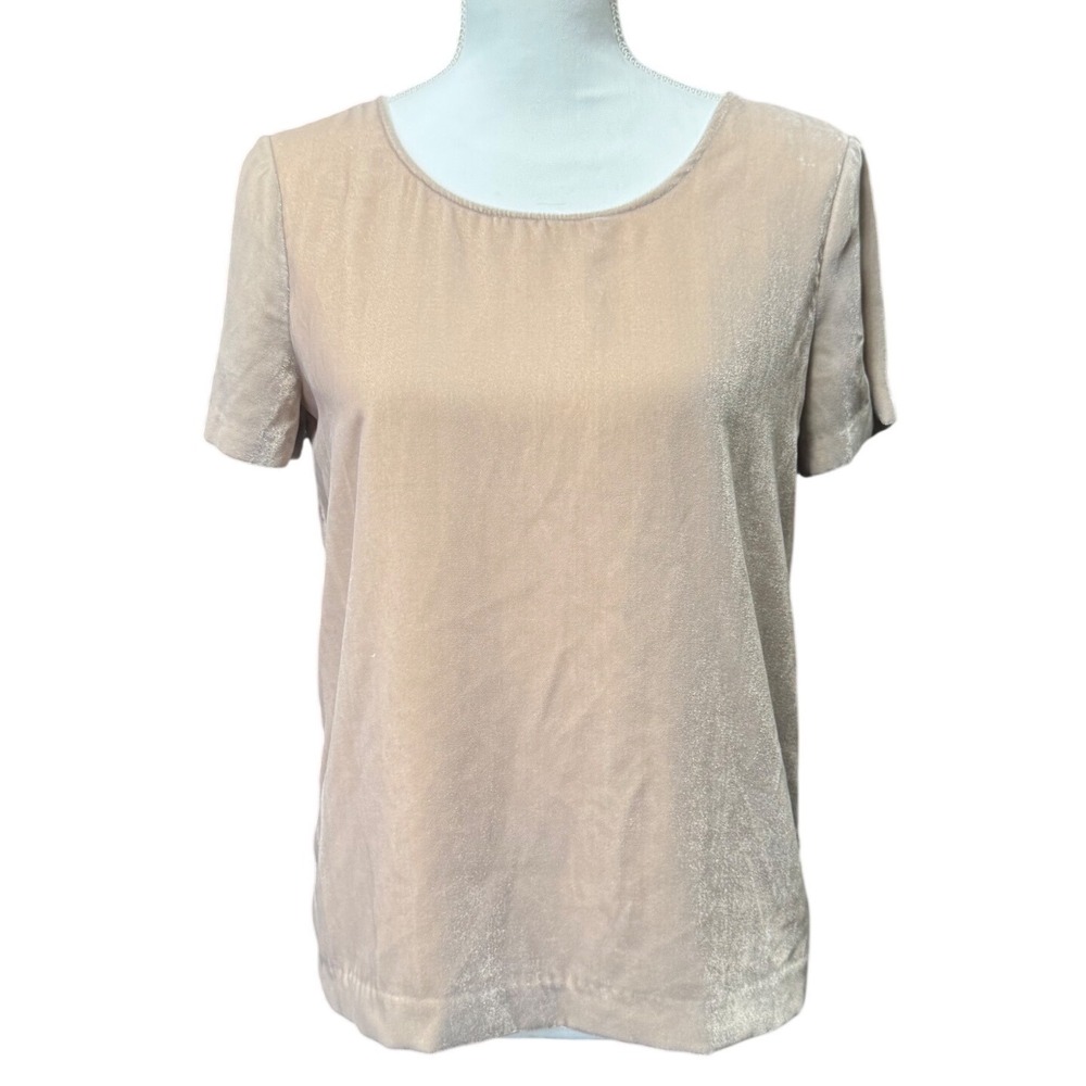 New JCrew Factory Velvet T-shirt Top Blouse Warm Pebble Pink Sz XS